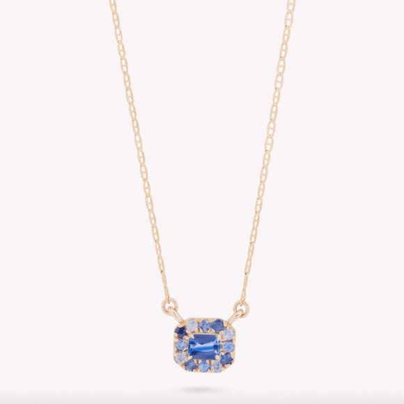 Stone and Strand Floating Blue Sapphire Necklace 16" NEW 10K Solid Yellow Gold - Picture 1 of 6